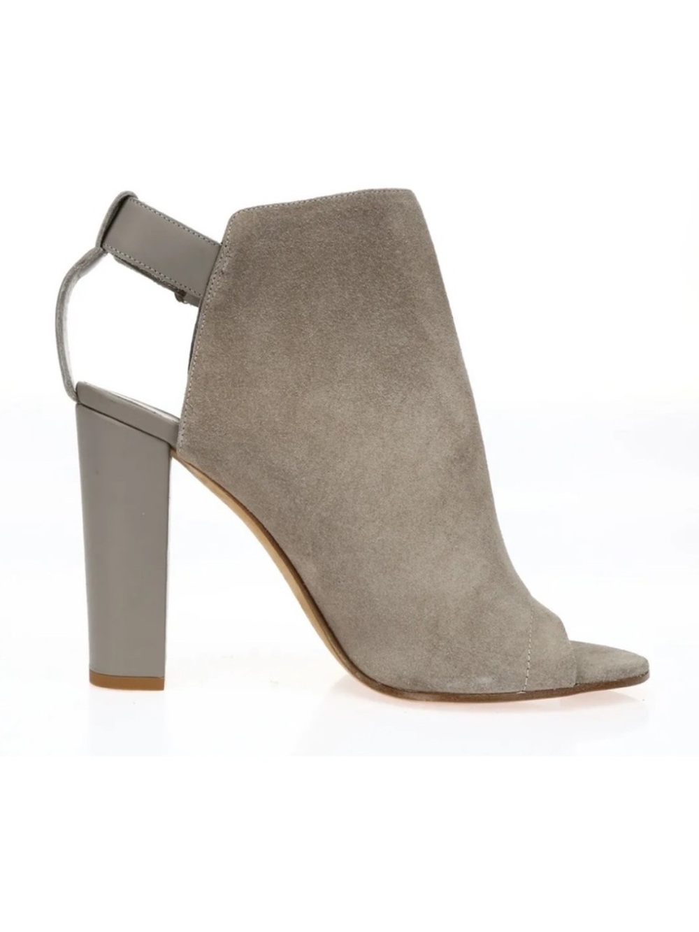 Vince Taupe Gray Suede Leather Ankle Strap Peep Toe Booties Sandal 7.5